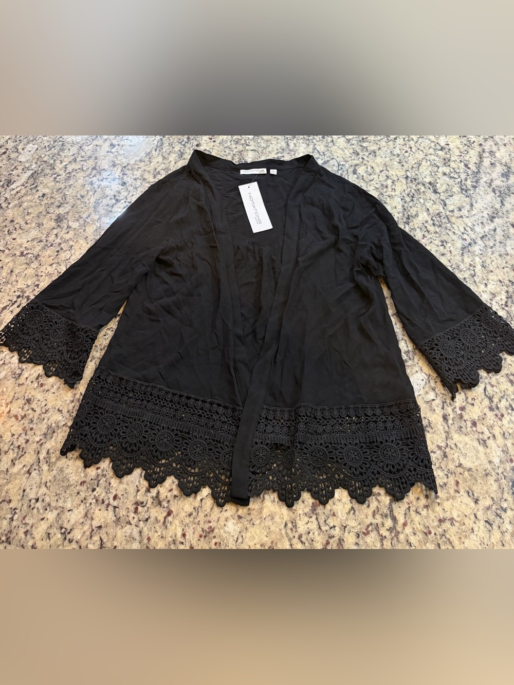 Notations Black Lace-Trim Open Cardigan